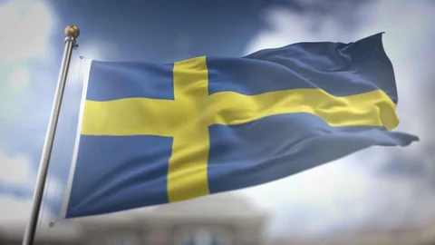 Sweden Flag Waving Slow Motion 3D Rendering Blue Sky Background - Seamless .. Stock Footage 75545680