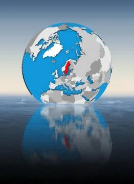 Sweden on globe in water Illustrazione stock