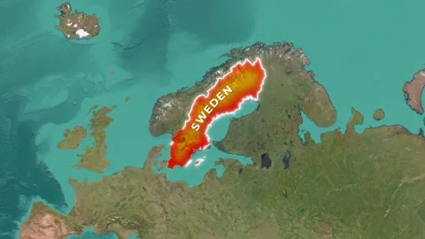 Sweden highlighted an animated map over European satellite footage video Stock Footage 345658550