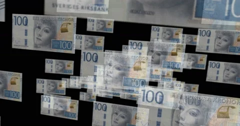 Sweden Krona 100 banknote – flying between transparent money Stock Footage 219355115