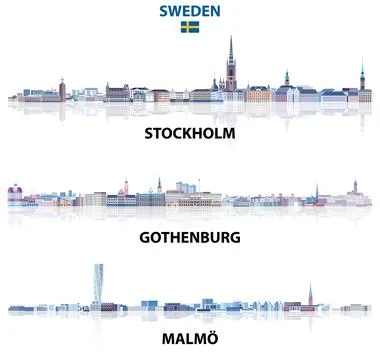 Sweden main cities skylines in tints of blue color palette イラスト素材