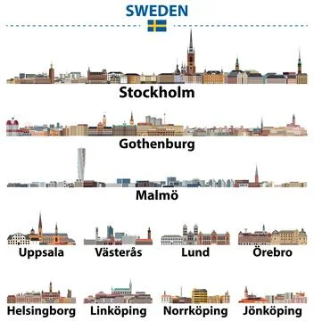 Sweden main cities skylines. Vector collection Stock Illustration