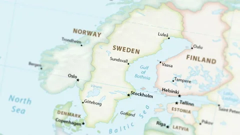 Sweden on a Map with Defocus (4K UHD) Stock Footage 113350537