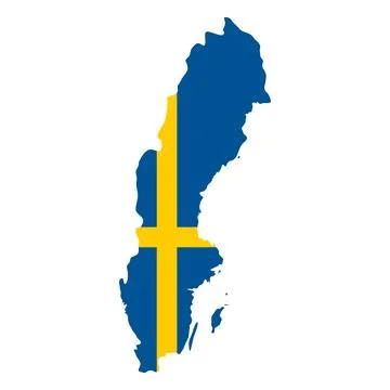 Sweden map flag. Blue and yellow country silhouette with national flag vect.. Stock Illustration
