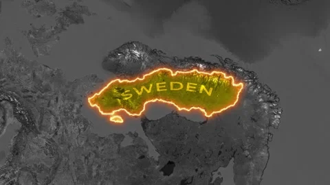 Sweden Map Highlight with Glowing Orange Border Video stock 341493836