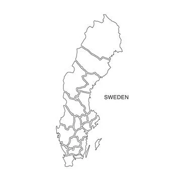 Sweden Map Outline with County Borders on White Background 스톡 일러스트
