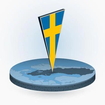 Sweden map in round isometric style with triangular 3D flag of Sweden Stock Illustration