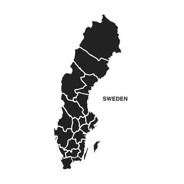 Sweden Map Silhouette Black with County Borders on White Background 스톡 일러스트