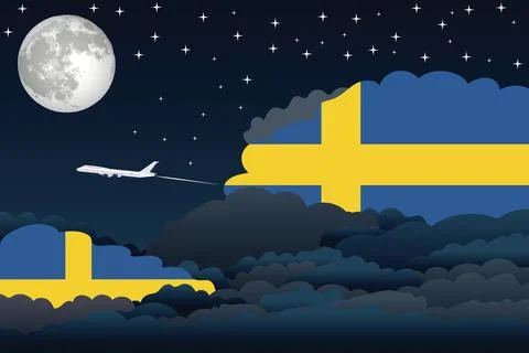 Sweden Night Clouds Airplane Vector Illustration Stock Illustration