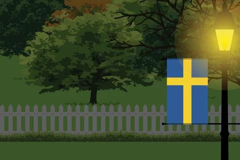 Sweden Night Trees Lamp Vector Illustration Stock Illustration