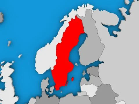 Sweden in red on globe Stock Illustration