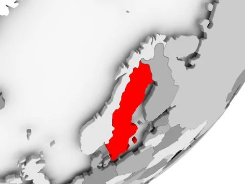 Sweden in red on grey map Stock Illustration