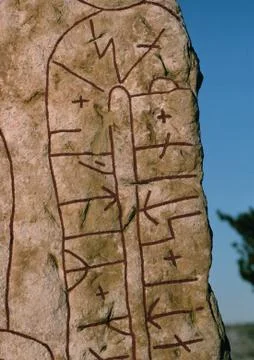 Sweden, runestone, close-up Stock Photos