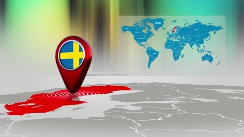 Sweden World Map Pin Location Background Loop 4k Stock Footage 341771749