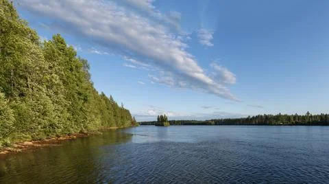 Swedish arctic Pite River Flowing in Picturesque woodlands backcountry Stock Photos