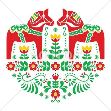 Swedish Dala or Daleclarian horse floral folk pattern Stock Illustration