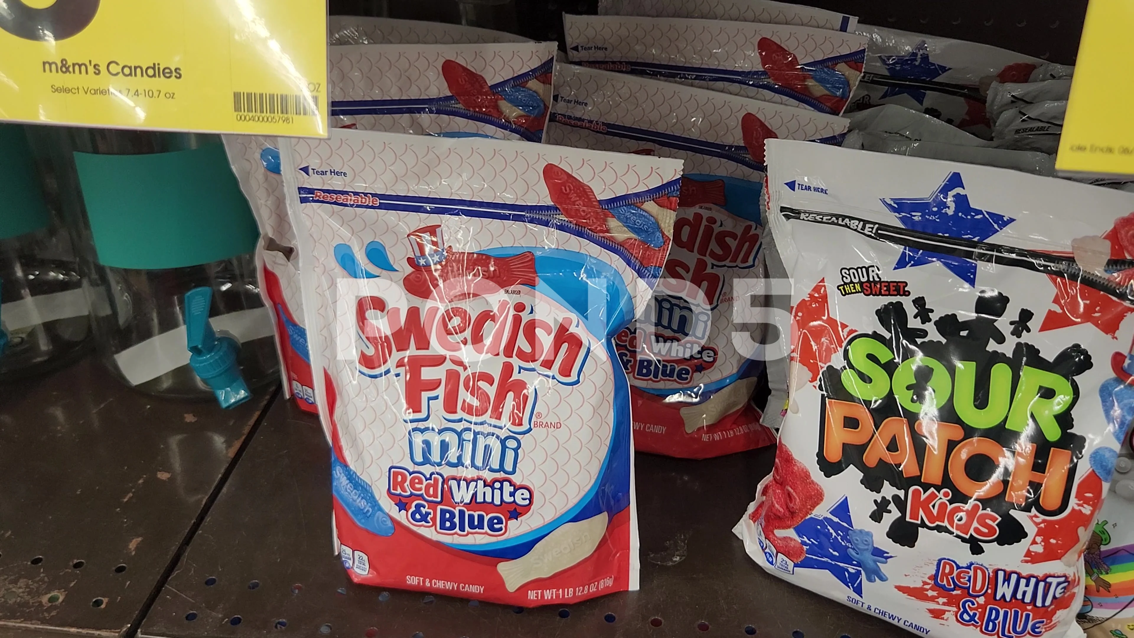 Swedish Fish Mini Red White and Blue Can, Stock Video