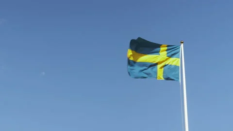 Swedish flag blowing in the wind Stock Footage 132129166