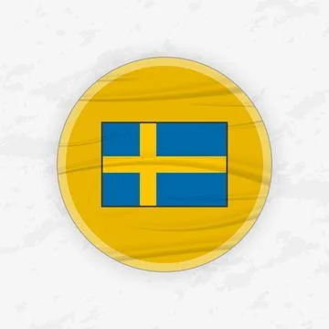 Swedish Flag in a Circular Emblem Design, Abstract Round Sticker Illustration Stock Illustration