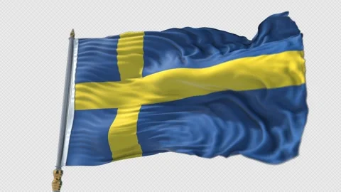 Swedish Flag on a flagpole Waving on Transparent Alpha Background Stock Footage 292927554