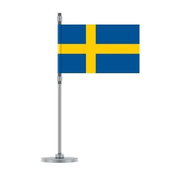 Swedish flag on the metallic pole, vector illustration Stock Illustration