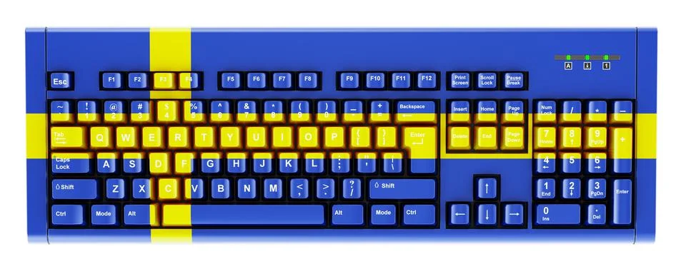 Swedish flag painted on computer keyboard. 3D rendering 스톡 일러스트