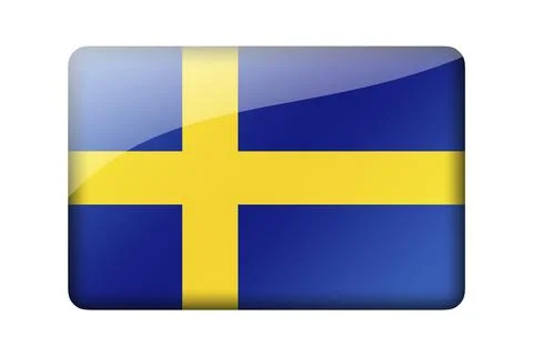 The Swedish flag. Rectangular glossy icon. Isolated on white background Stock Illustration