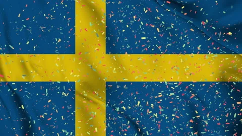 Swedish flag seamless animation with paper confetti Video stock 223346150