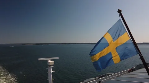 Swedish flag on the ship. Stock Footage 113748015