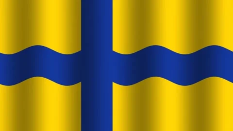 Swedish flag waving in bright sunlight during a clear day Stock Footage 338131089