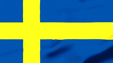 Swedish flag waving in the wind with blue and yellow colors Видео 343573409