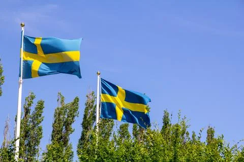 Swedish flags in the wind Stock Photos