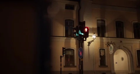 Swedish intersection at nighttime showing off beautiful rustic lighting Stock Footage 117309784