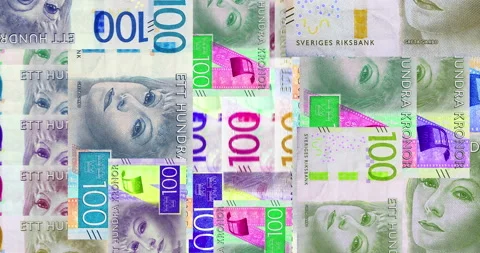 Swedish Krona 100 SEK banknotes abstract color mosaic pattern Stock Footage 225294826