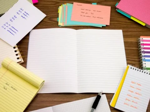 Swedish; Learning New Language Writing Words on the Notebook Stock Photos