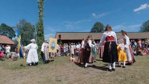 Swedish midsummer may pole dance. Swedes dancing. Summer celebrations, Stockholm Video stock 119233609