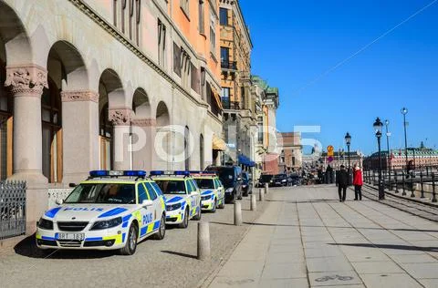 Swedish police cars Stock Photos