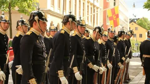 Swedish Royal guard at ease Stock Footage 11152653