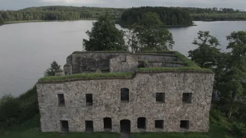 Swedish Ruin in Lake Video stock 168296471