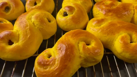 Swedish saffron buns for advent and Christmas holiday Stock Footage 223377266