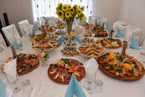 Swedish table set with various meals Stock-Fotos