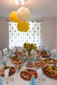 Swedish table set with various meals Stock Photos