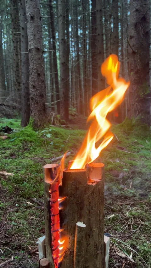 Swedish torch. DIY solution for heating in nature Stockbeeldmateriaal 323768527