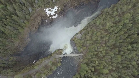 Swedish waterfall by drone Stock Footage