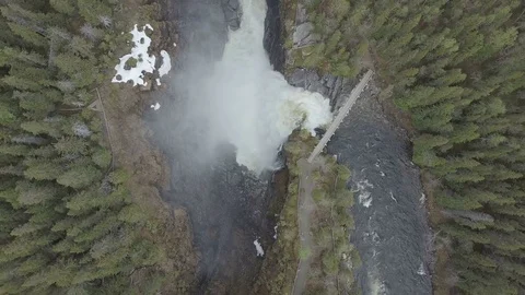 Swedish waterfall by drone Stock Footage