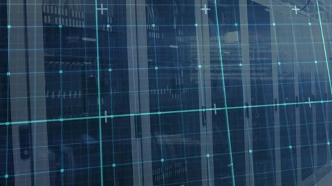 Sweep line sending grid overlay gliding lines, pulsing nodes visualizing data 스톡 동영상 320287766