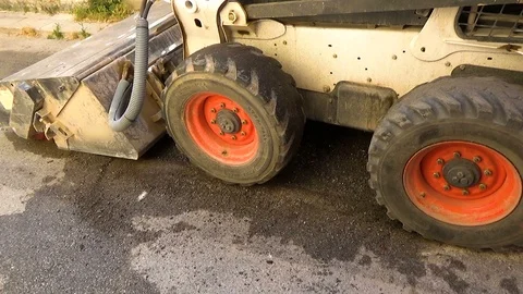 Sweeper attachments mini excavator. 스톡 동영상 96835098