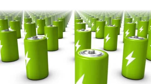 Sweeping across endless Batteries front (Green) Stock Footage 35573553