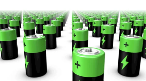 Sweeping across endless Batteries front (Green Top) Stock Footage 39756519