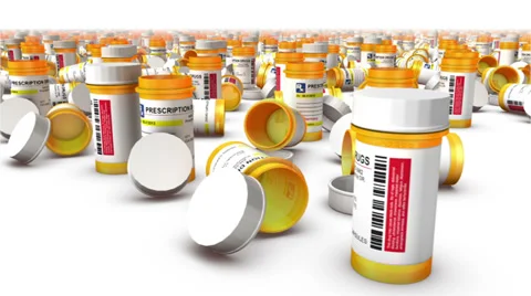  Sweeping across endless Empty Pill Bottles front Stock Footage 39885052